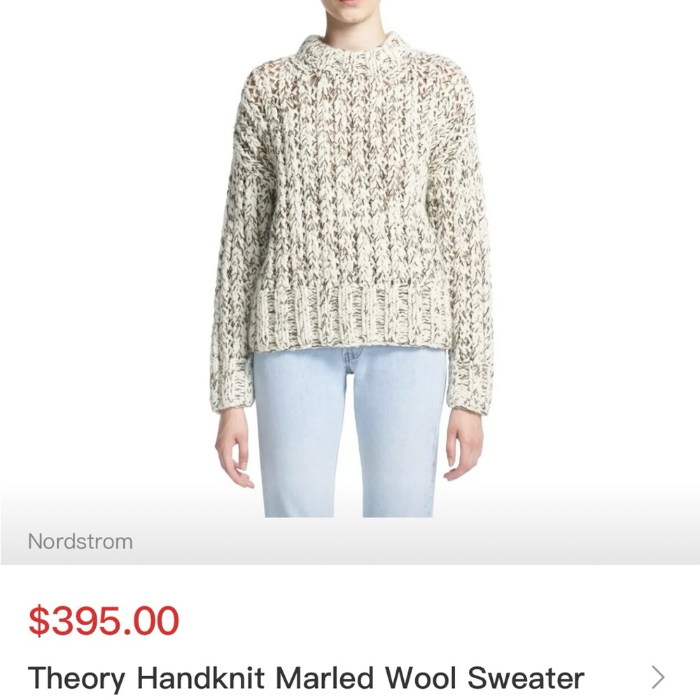 Theory Marled Wool Cowl Sweater - Cream and Gray